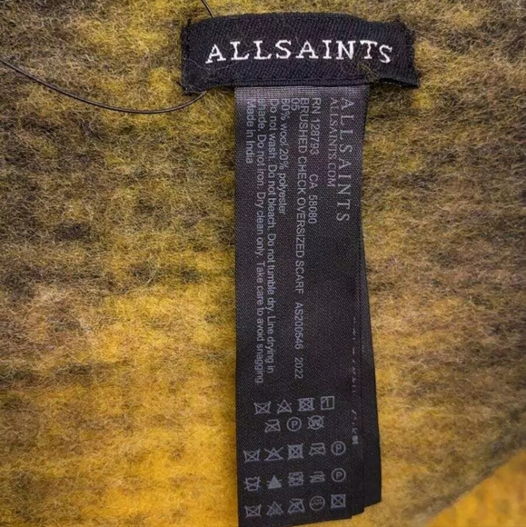 All Saints checked wool brushed large scarf - Picture 6 of 6